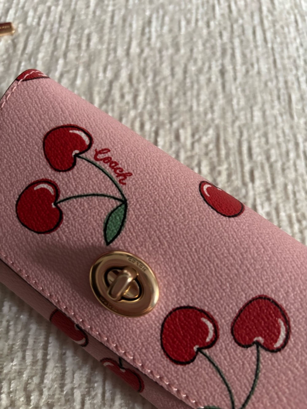 Coach Cherry Print Case Clip On Pink Red Heart Cherries Bag Charm NWOT - Picture 2 of 7
